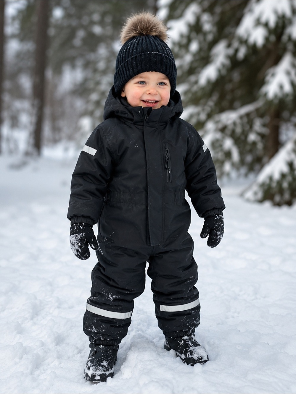 H&M Waterproof Windproof Toddler Snowsuit Black Reflective Size 3-4Y